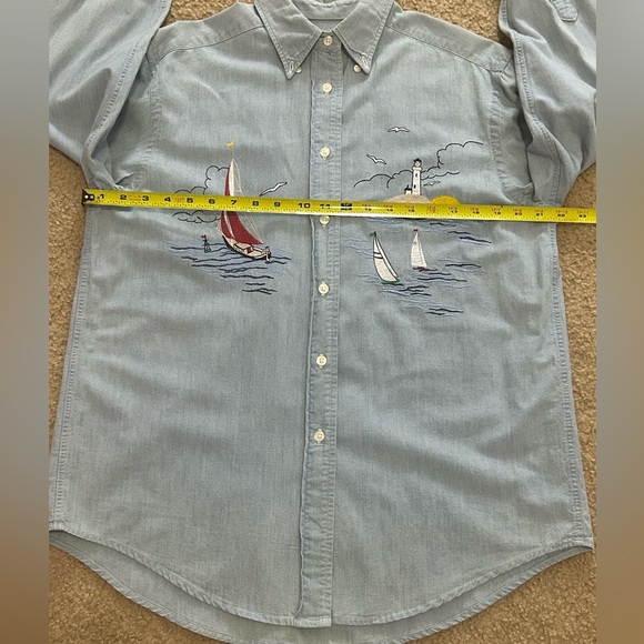 Vintage Ruff Hewn Women’s Medium Denim Embroidered Nautical Blouse - Picture 5 of 7